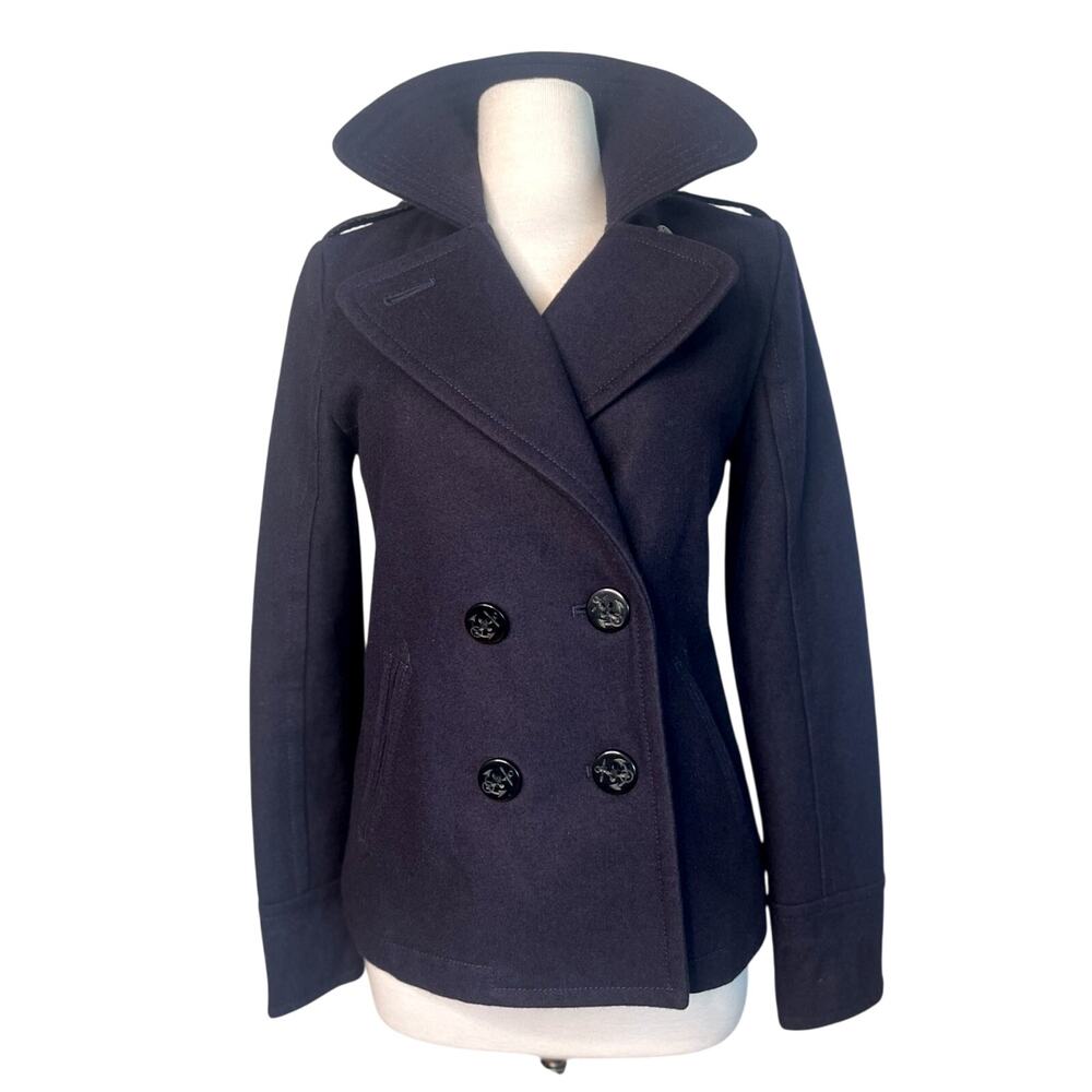 American Eagle Navy Blue Y2K Wool Blend Military Peacoat Jacket Womens S